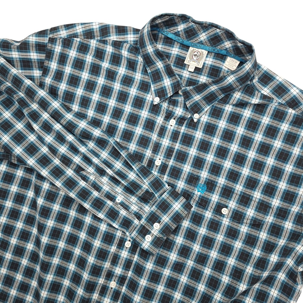 Cinch Shirt‎ Mens 2XL Blue Plaid Long Sleeve Button Up Western Cotton Casual